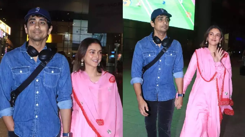 Aditi rao hydari and siddharth seen together for the first time after marriage, seen in a special style at mumbai airport