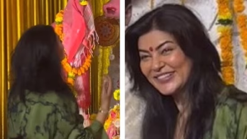 Sushmita sen visits pandal on durga puja, spend special time with rohman shawl and daughter alisah