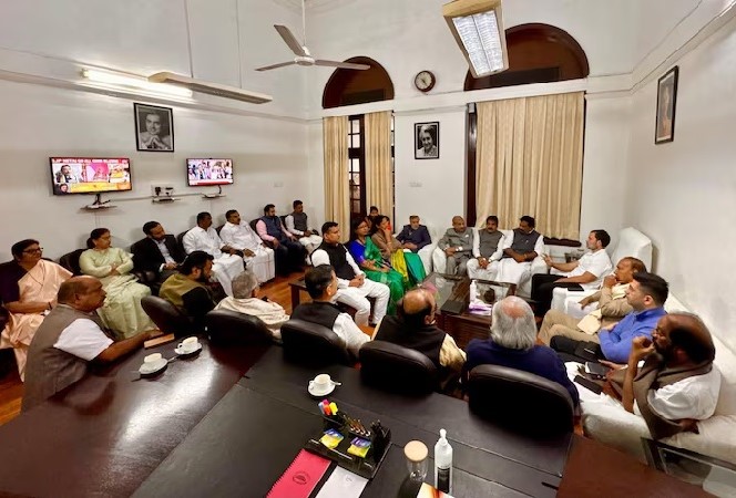 India bloc leaders meeting in kharge office before parliament session